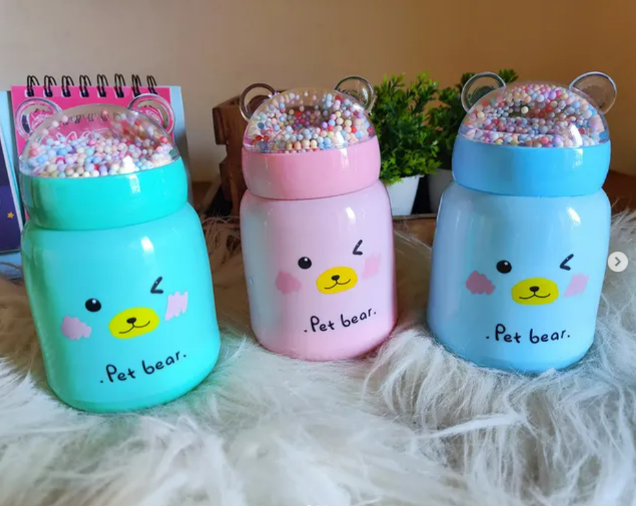 Pet Bear Insulated Glass water bottle with Confetti Lid