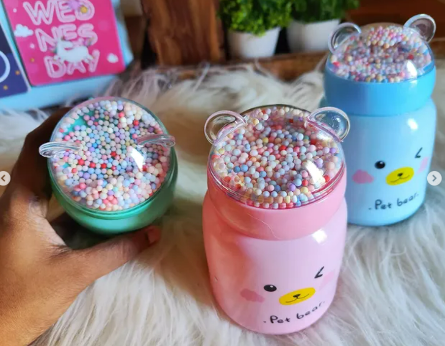 Pet Bear Insulated Glass water bottle with Confetti Lid